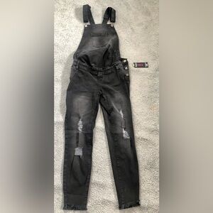 New NWT George Maternity faded black stretch denim distressed  slim overalls 6 S